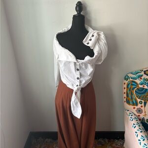 Anthropologie Maeve Crop Tie Front Blouse